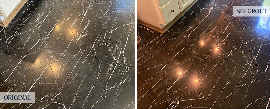 Marble Floor Before and After a Stone Polishing in Charlotte