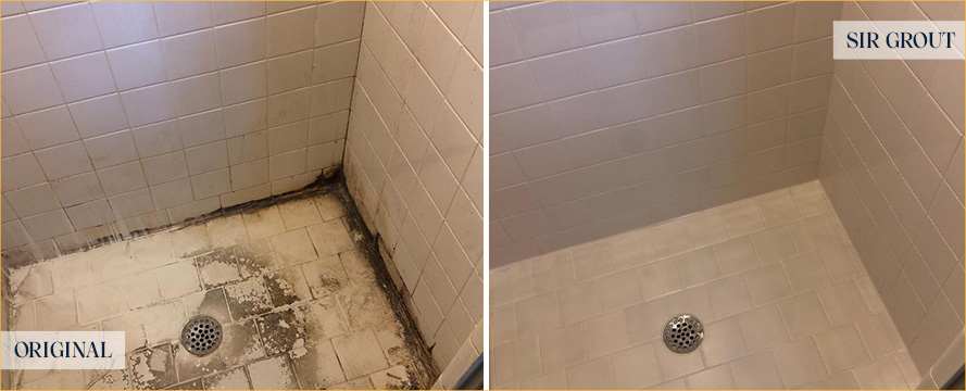 Shower Stall Before and After a Tile Cleaning in Charlotte