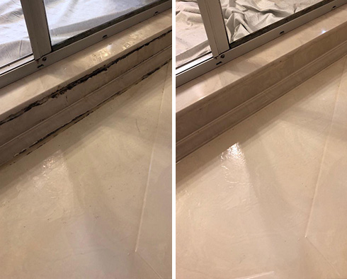 Shower Seams Before and After Our Caulking Services in Huntersville