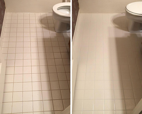 Bathroom Floor Before and After a Grout Cleaning in Mint Hill