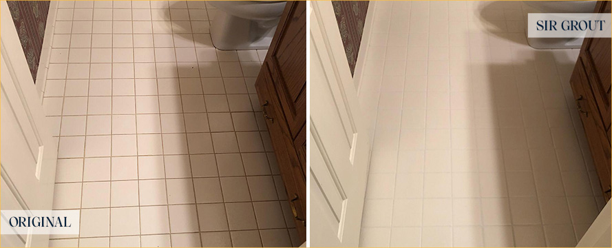 Bathroom Floor Before and After a Grout Cleaning in Mint Hill