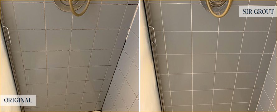 Shower Walls Before and After a Service from Our Tile and Grout Cleaners in Pineville