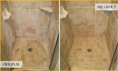 Shower Stall Before and After a Service from Our Tile and Grout Cleaners in Fort Mill