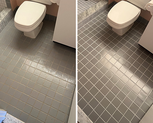 Bathroom Floor Before and After a Grout Cleaning in Davidson
