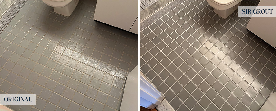 Bathroom Floor Before and After a Grout Cleaning in Davidson