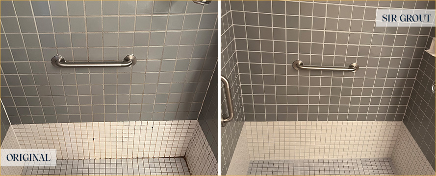 Tile Shower Before and After a Grout Cleaning in Davidson