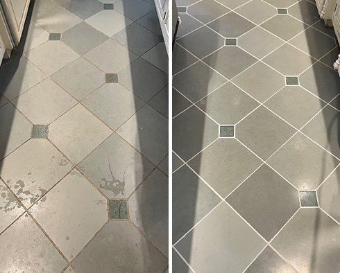 Kitchen Floor Before and After a Service from Our Tile and Grout Cleaners in Matthews