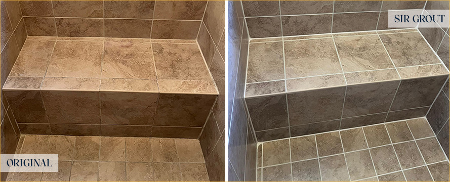 Shower Floor and Seams Before and After Our Culking Services in Waxhaw