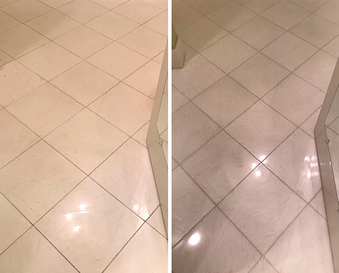 Before and After Picture of a Shower Floor Stone Sealing Service in Matthews, North Carolina