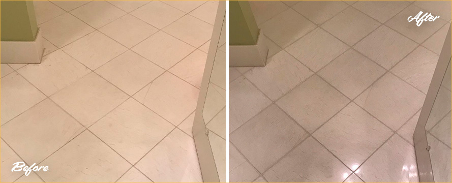 Before and After Picture of a Shower Floor Stone Sealing Service in Hilton Head Island, South Carolina