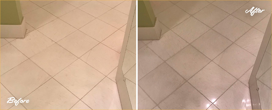 Before and After Picture of a Shower Floor Stone Sealing Service in Matthews, North Carolina