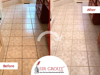 Before and After Picture of a Bathroom Grout Sealing in Charlotte, North Carolina