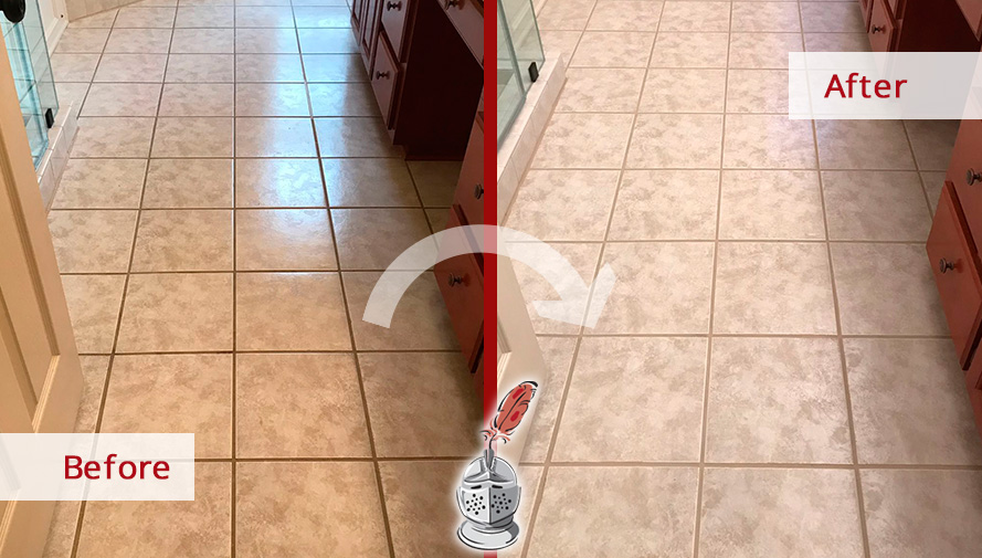 Before and After Picture of a Bathroom Grout Sealing in Charlotte, North Carolina