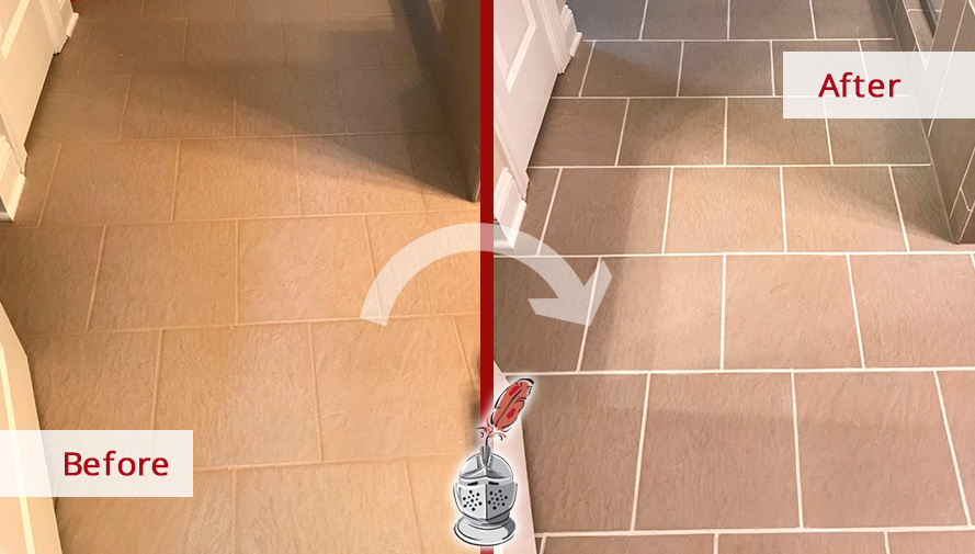 Before and After Picture of a Shower Floor Grout Sealing in Mooresville, North Carolina