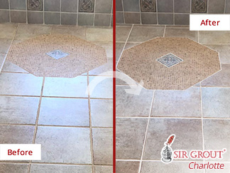Before and after Picture of a Grout Sealing Job in Charlotte, NC