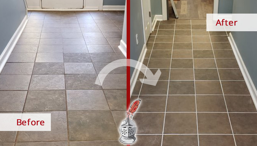 Before and After of This Floor Restoration Service Carried Out by Our Grout Cleaning Experts in Belmont