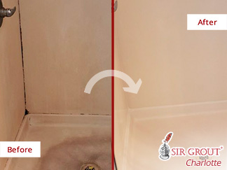 Picture of a Tile Shower Before and After a Caulking in Charlotte, NC