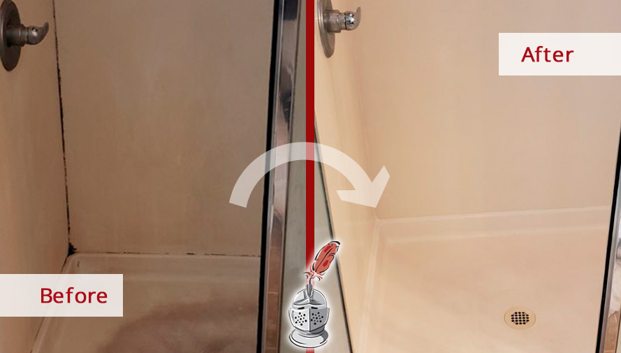 Picture of a Tile Shower Before and After a Caulking in Charlotte, NC