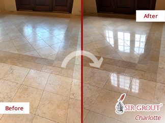 Before and After Image of a Limestone Floor After a Stone Polishing in Mooresville