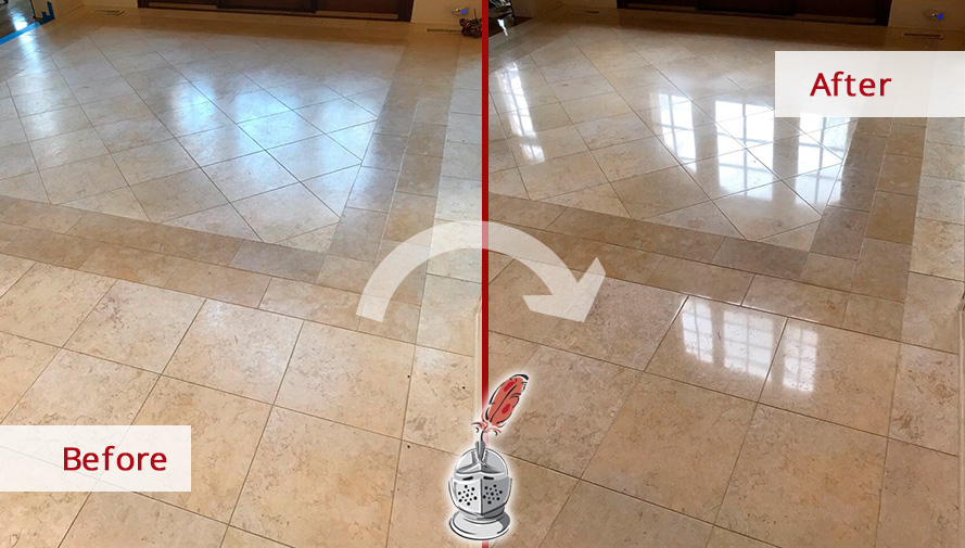 Before and After Image of a Limestone Floor After an Outstanding Stone Polishing in Mooresville