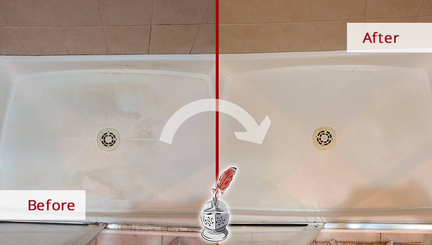 Before and After Image of a Shower Afer an Outstanding Grout Cleaning in Monroe