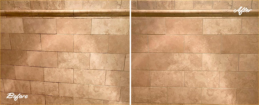 Image of Shower Walls Before and After a Professional Grout Cleaning in Charlotte