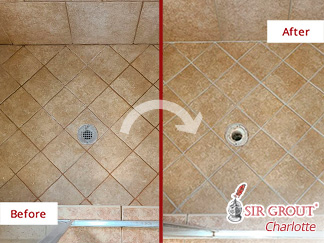 Image of a Shower Before and After a Grout Cleaning in Waxhaw, NC
