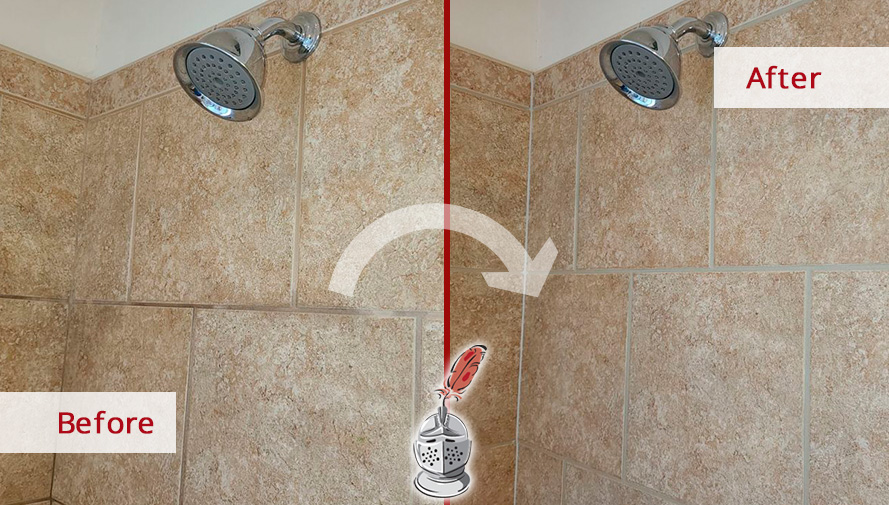 Image of a Shower Before and After an Outstanding Grout Cleaning in Waxhaw, NC
