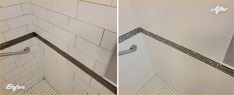 Image of a Shower Before and After Our Remarkable Hard Surface Restoration Services in Charlotte