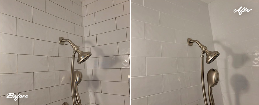 Image of a Shower Before and After Our Amazing Hard Surface Restoration Services in Charlotte