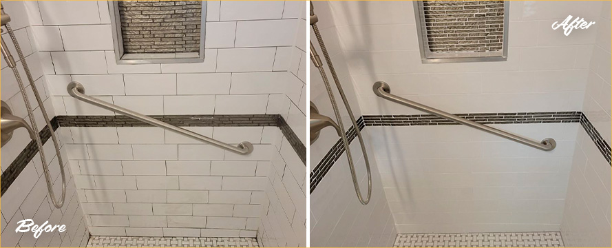 Image of a Shower Before and After Our Outstanding Hard Surface Restoration Services in Charlotte