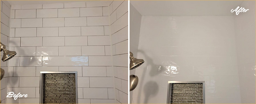 Image of a Shower Before and After Our Superb Hard Surface Restoration Services in Charlotte