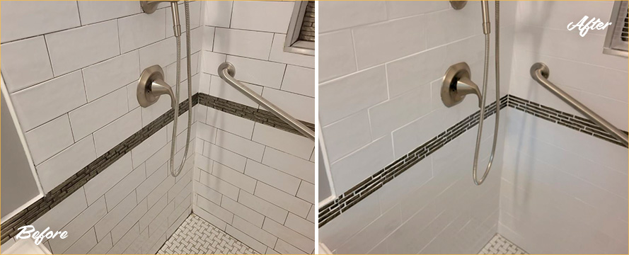 Image of a Shower Before and After Our Professional Hard Surface Restoration Services in Charlotte