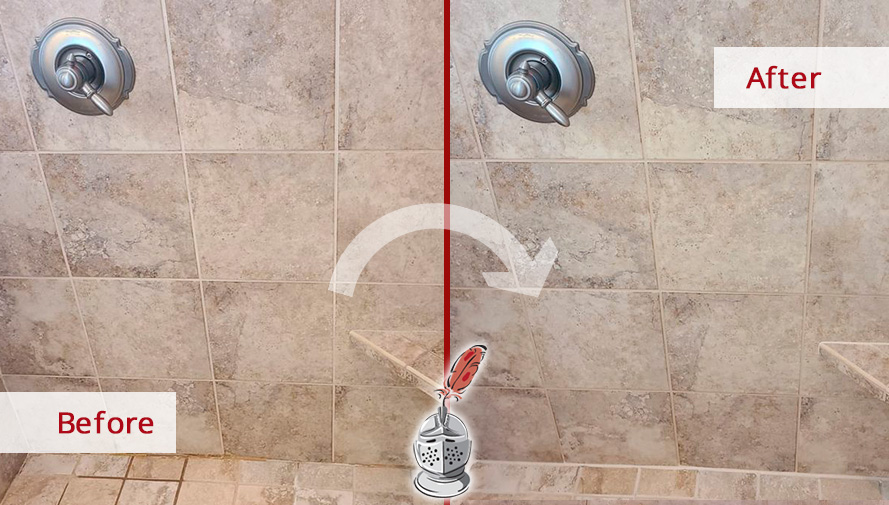 Shower Tiles Before and After a Tile Cleaning in Davidson