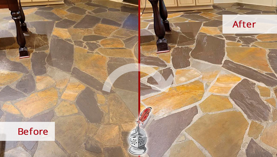 Slate Floor Before and After a Stone Cleaning in Weddington, NC