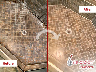 Image of a Shower Before and After Our Hard Surface Restoration Services in Monroe, NC