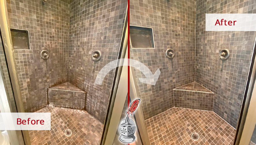 Image of a Shower Before and After Our Remarkable Hard Surface Restoration in Monroe, NC