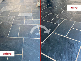 Floor Before and After a Stone Cleaning in Charlotte, NC