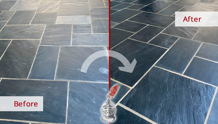Slate Floor Before and After a Stone Cleaning in Charlotte, NC
