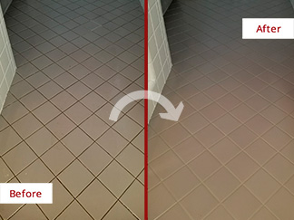 Floor Before and After Grout Sealing in Davidson, NC