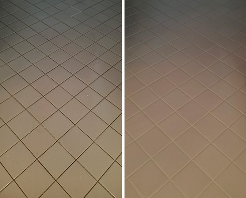 Floor Before and After Grout Sealing in Davidson, NC