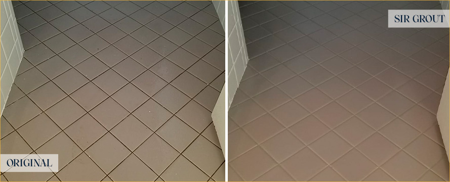 Floor Before and After Grout Sealing in Davidson, NC