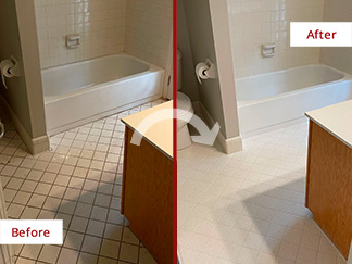 Bathroom Before and After a Grout Cleaning in Davidson, NC