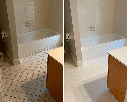 Bathroom Before and After a Grout Cleaning in Davidson, NC