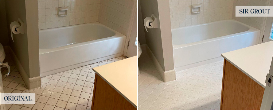 Bathroom Before and After a Professional Grout Cleaning in Davidson, NC