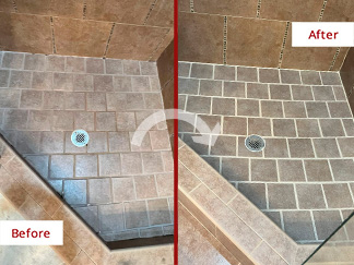 Shower Before and After a Grout Cleaning in Charlotte, NC