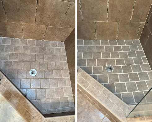 Shower Before and After a Grout Cleaning in Charlotte, NC