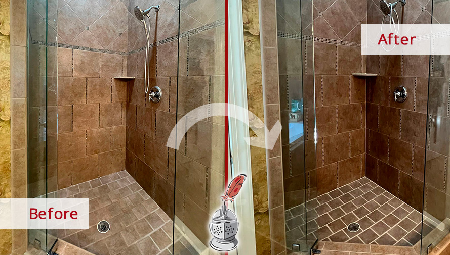Shower Before and After a Superb Grout Cleaning in Charlotte, NC
