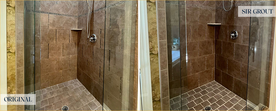 Shower Before and After a Superb Grout Cleaning in Charlotte, NC