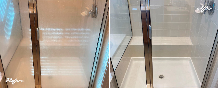 Shower Surface Before and After Our Tile and Grout Cleaners in Concord, NC